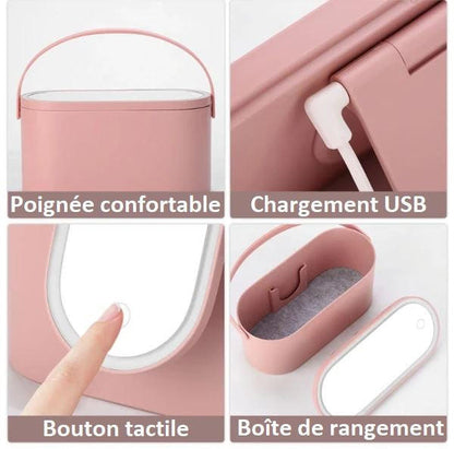 Boite de rangement portable avec Miroir cosmétique LED